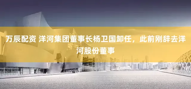 万辰配资 洋河集团董事长杨卫国卸任，此前刚辞去洋河股份董事